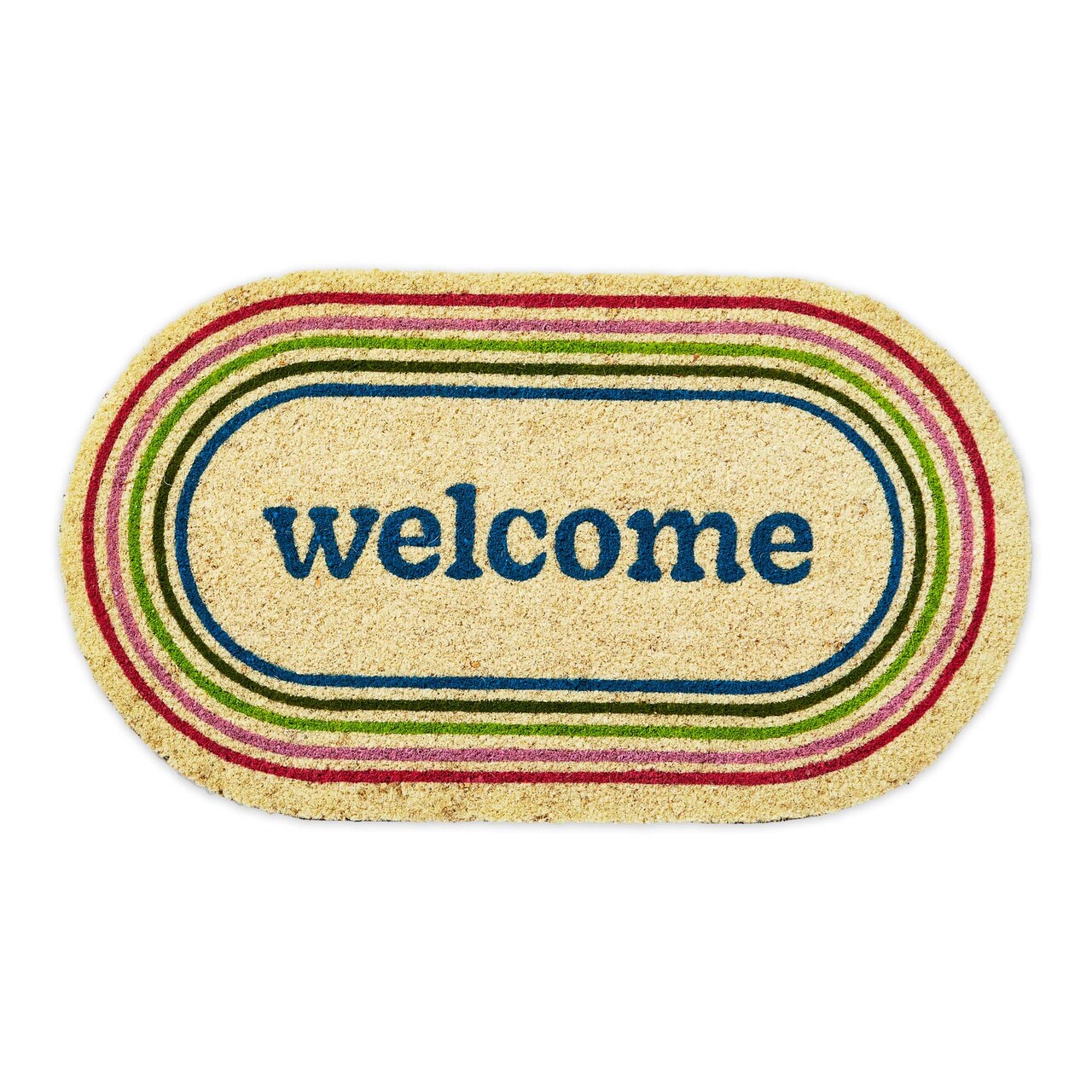 Welcome Shaped PVC Coir Door Mat Multicolor Everyday Use 1 in H x 30 in L x 17 in W Easy to Clean Shake or Brush